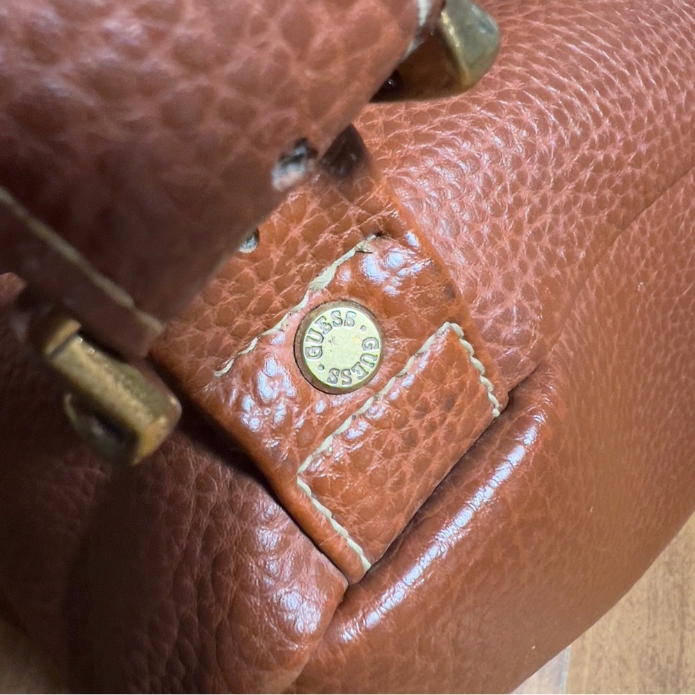 Guess Vintage Brown Leather Drawstring dual Pocket magnetic Closure Backpack Bag - Picture 6 of 15